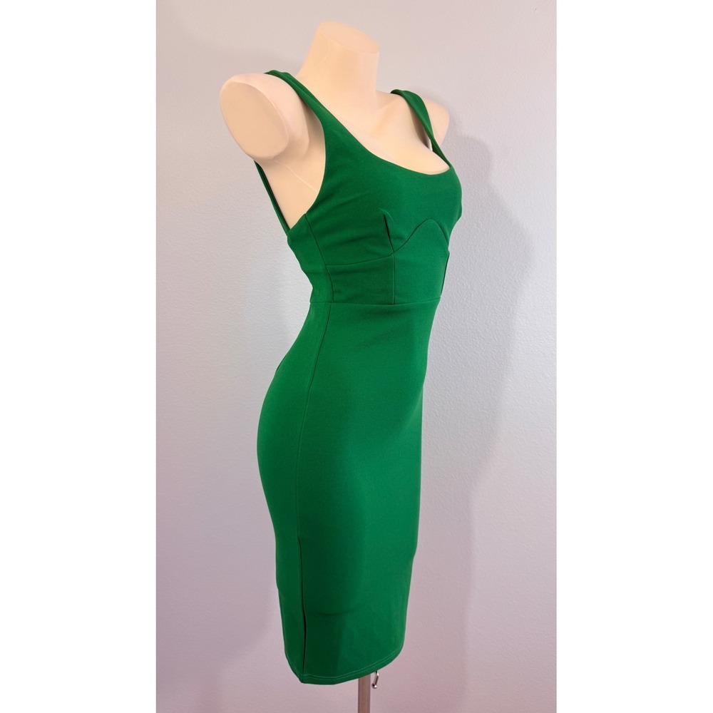Here Comes The Sun Kelly Green Bodycon Cocktail Midi Dress Small - Picture 6 of 9